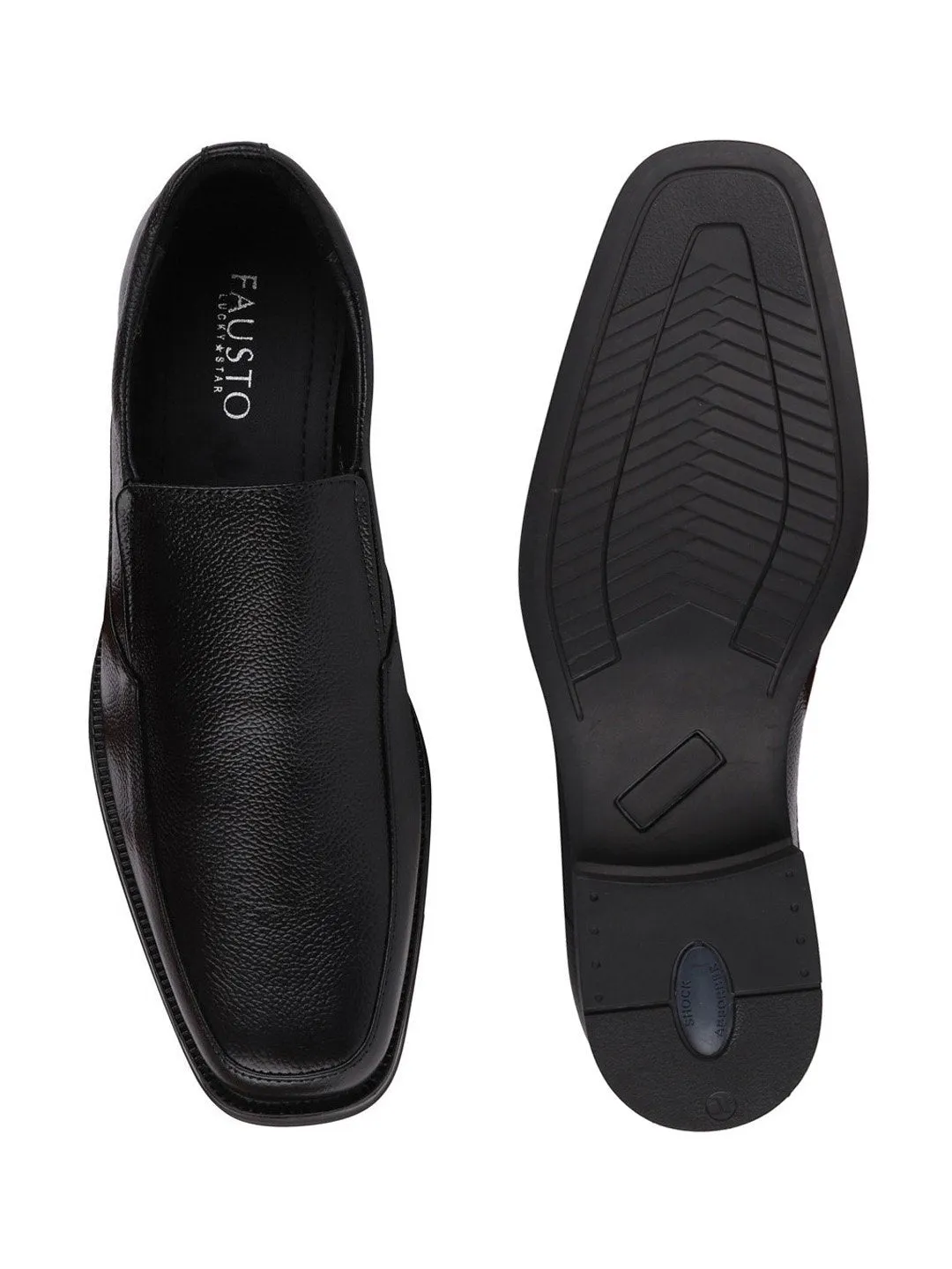 Men Black Plus Size Genuine Leather Formal Slip On Shoes