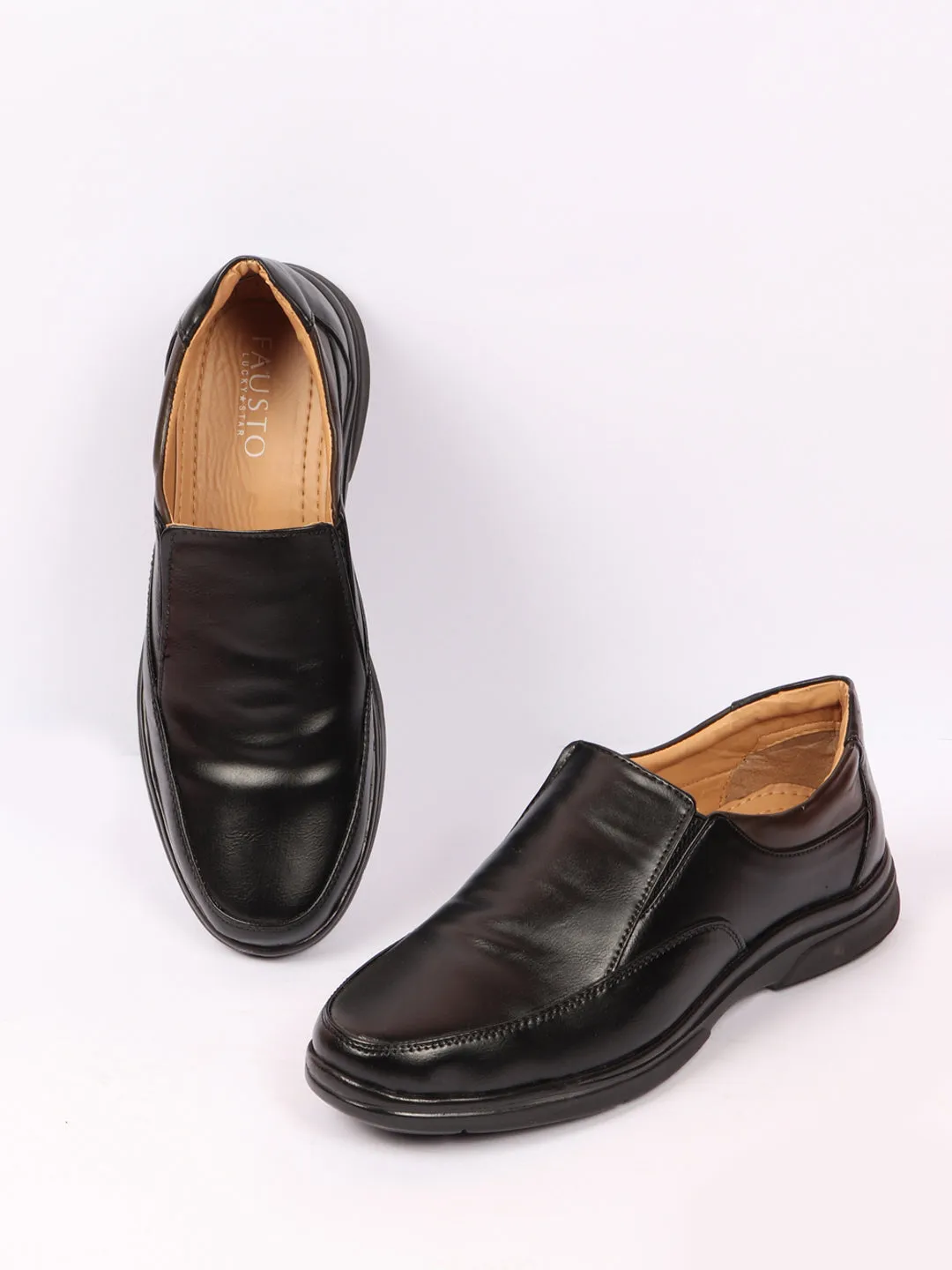 Men Black Thermal Formal Slip On Shoes