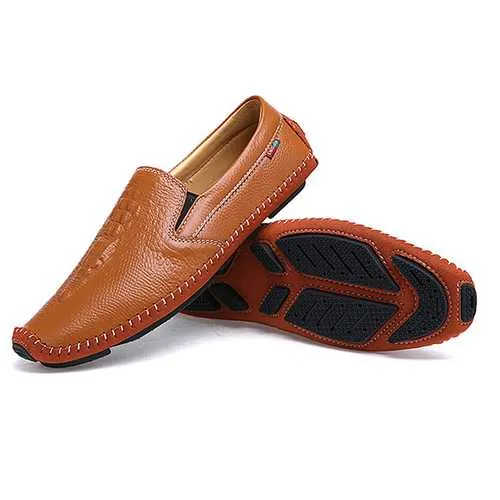 Men Flat Shoes Slip On Casual Outdoor In Leather