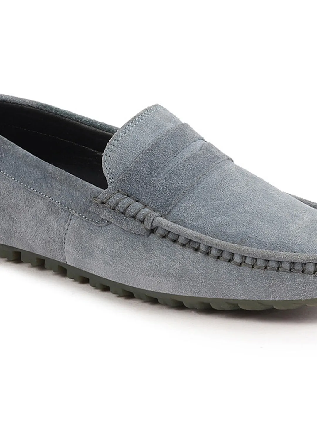 Men Sky Blue Suede Leather Side Stitched Slip On Driving Loafers and Mocassin