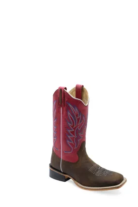 'Old West' Women's 11 Western Square Toe - Distressed Brown / Fuchsia