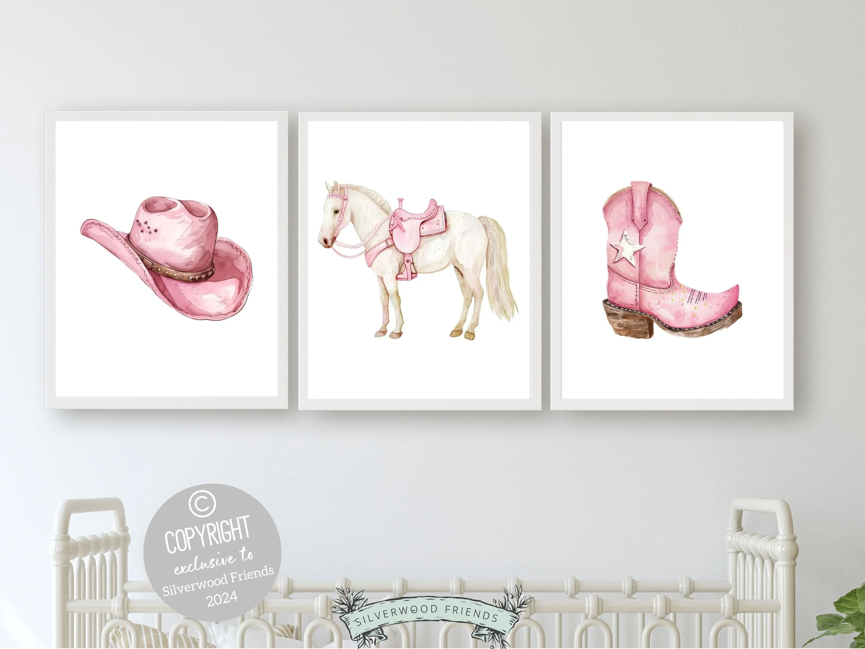 Pink Cowgirl Nursery Prints - Set of 3