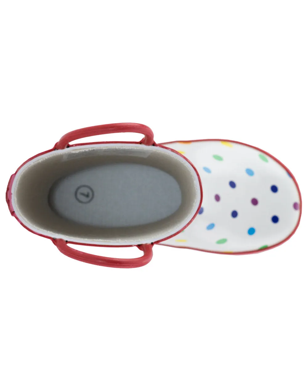 Rainbow Polka Dot Loop Handle Rubber Boots