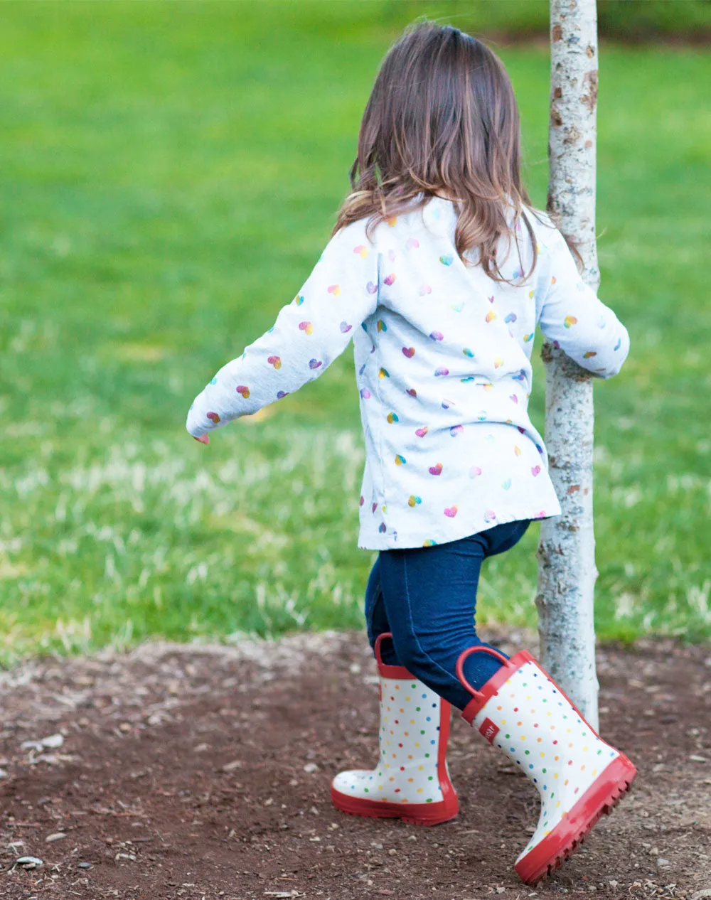 Rainbow Polka Dot Loop Handle Rubber Boots