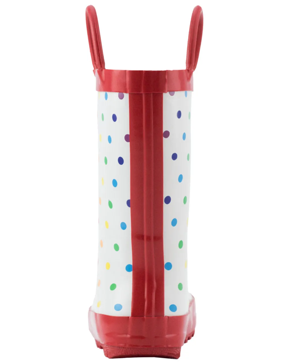 Rainbow Polka Dot Loop Handle Rubber Boots