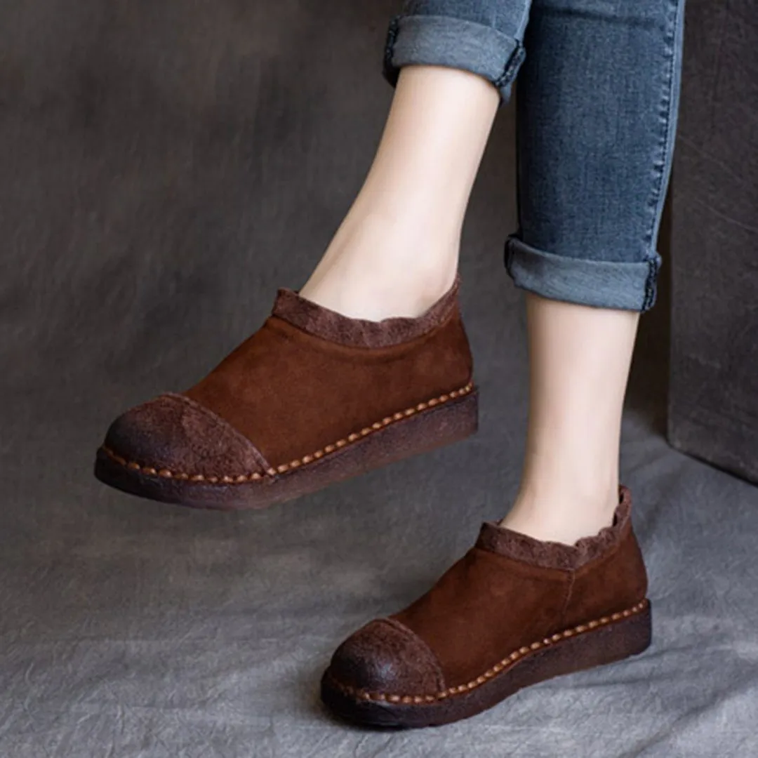 Retro Suede Leather Ruched Slip-On Shoes