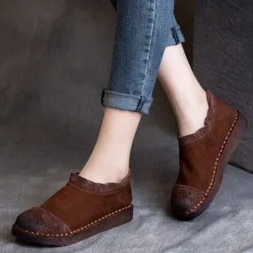 Retro Suede Leather Ruched Slip-On Shoes