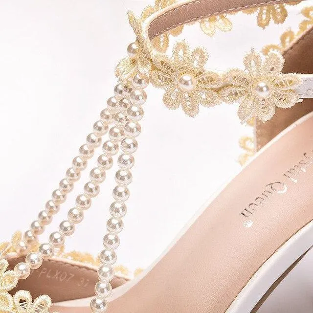 String Bead Lace Wedding Shoes