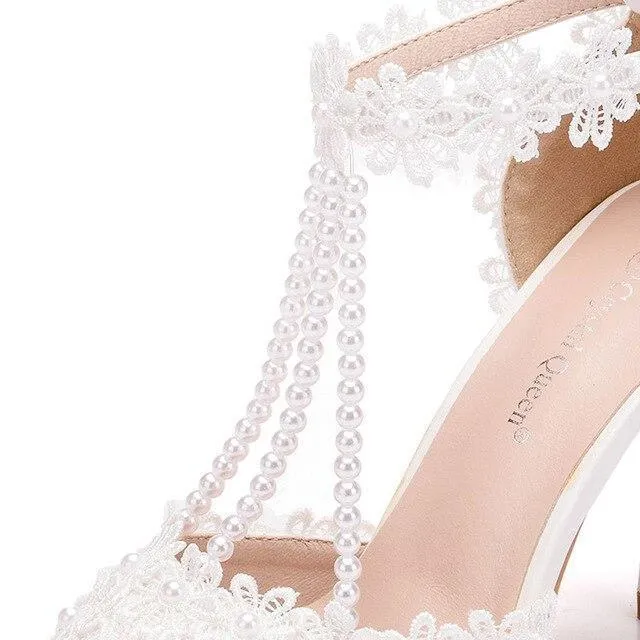 String Bead Lace Wedding Shoes