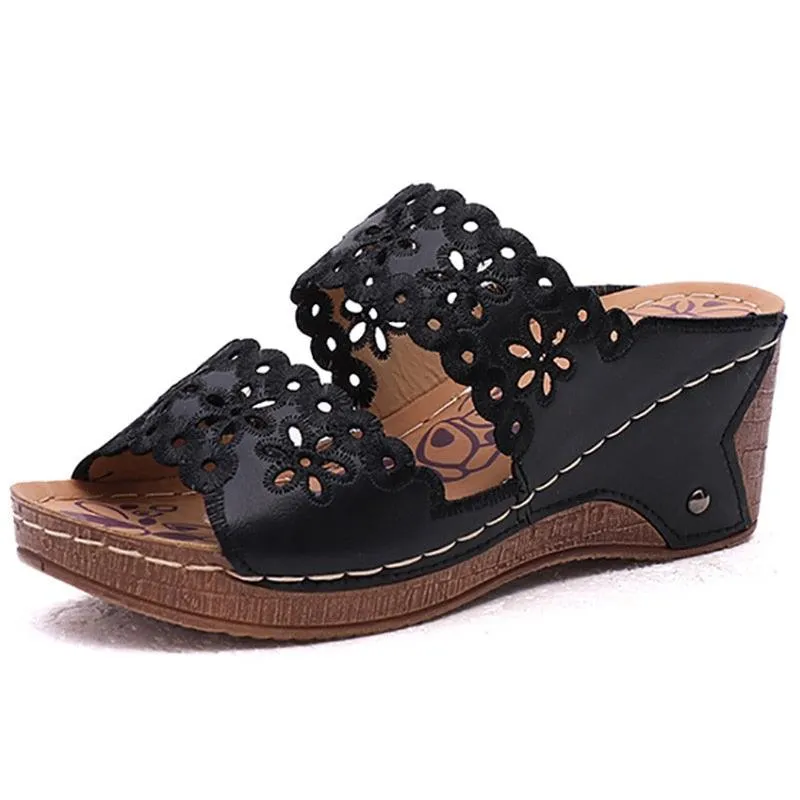 Summer Slip-on Leather Wedge Sandals