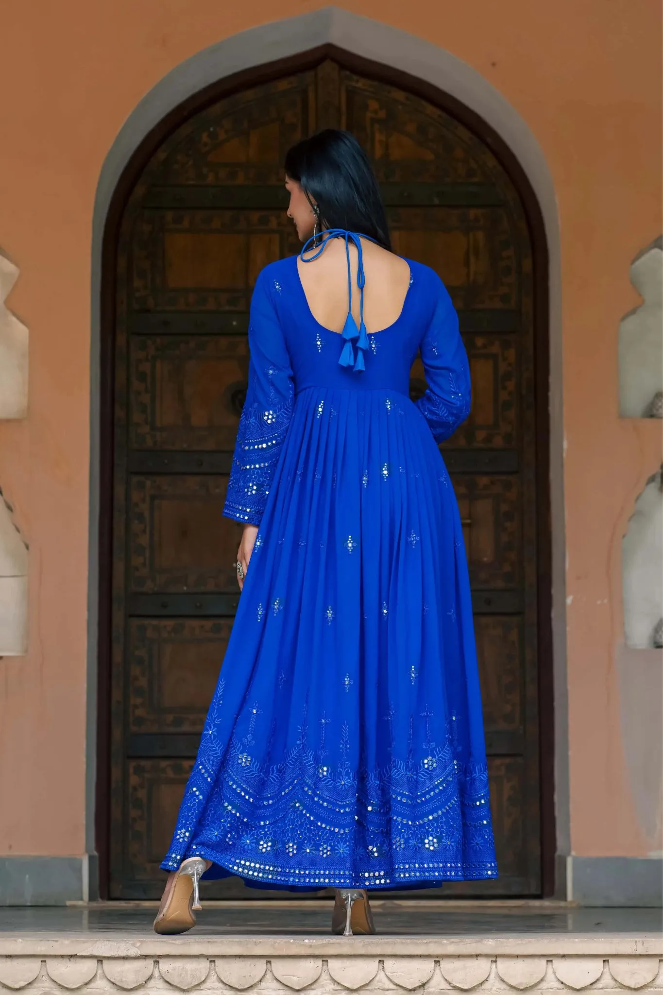 Traditional Mirror Work Gowns With Dupatta Set