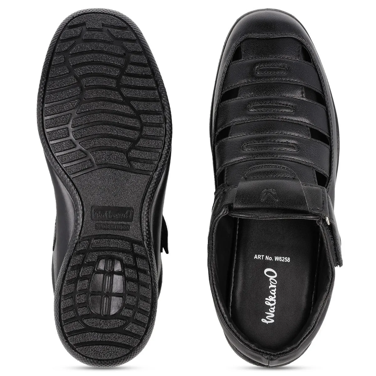 Walkaroo Men Roman Sandals  - WF6258 Black