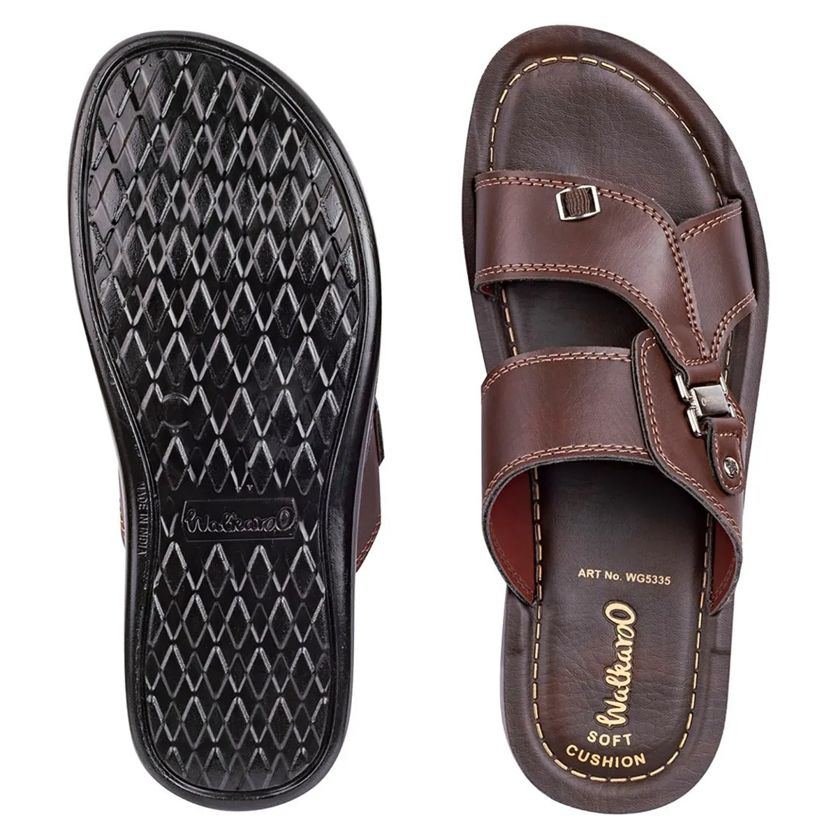 Walkaroo Men Solid Slide Sandals  - WG5335 Brown