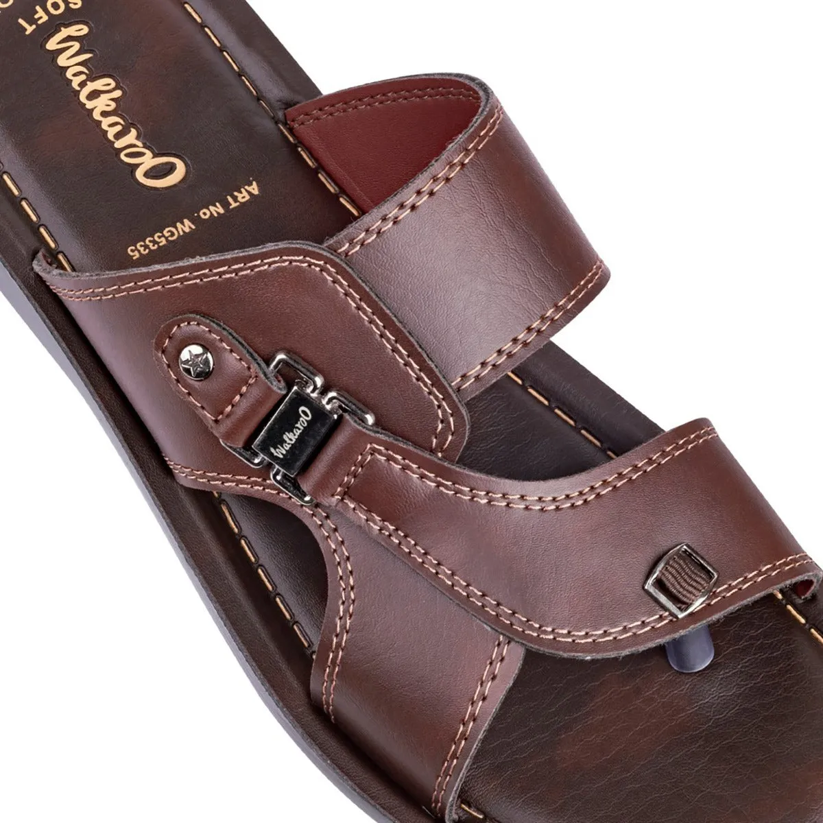 Walkaroo Men Solid Slide Sandals  - WG5335 Brown