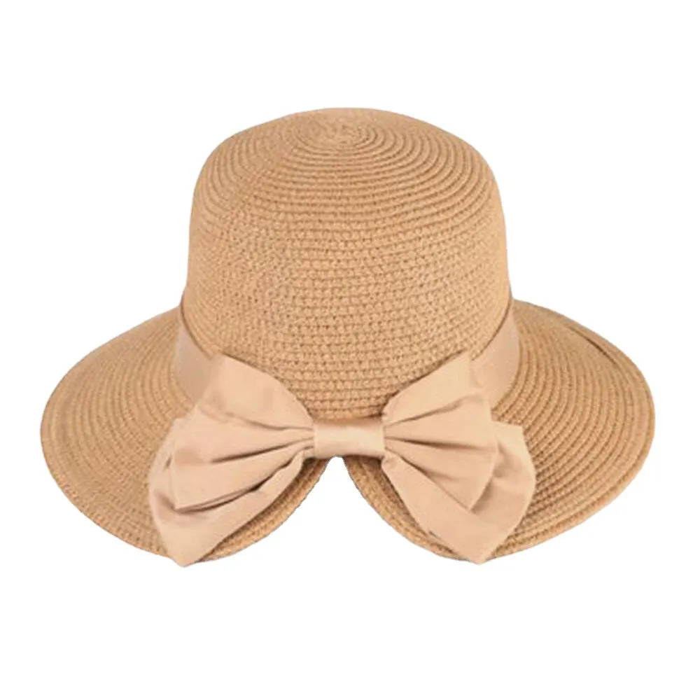 Women Rear Split Design Three-dimensional Hat Brim Straw Hat Big Bow Decoration Foldable Breathable Outdoor Casual Sunshade Bucket Hat