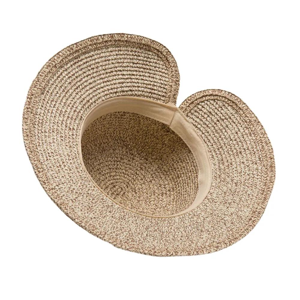 Women Rear Split Design Three-dimensional Hat Brim Straw Hat Big Bow Decoration Foldable Breathable Outdoor Casual Sunshade Bucket Hat