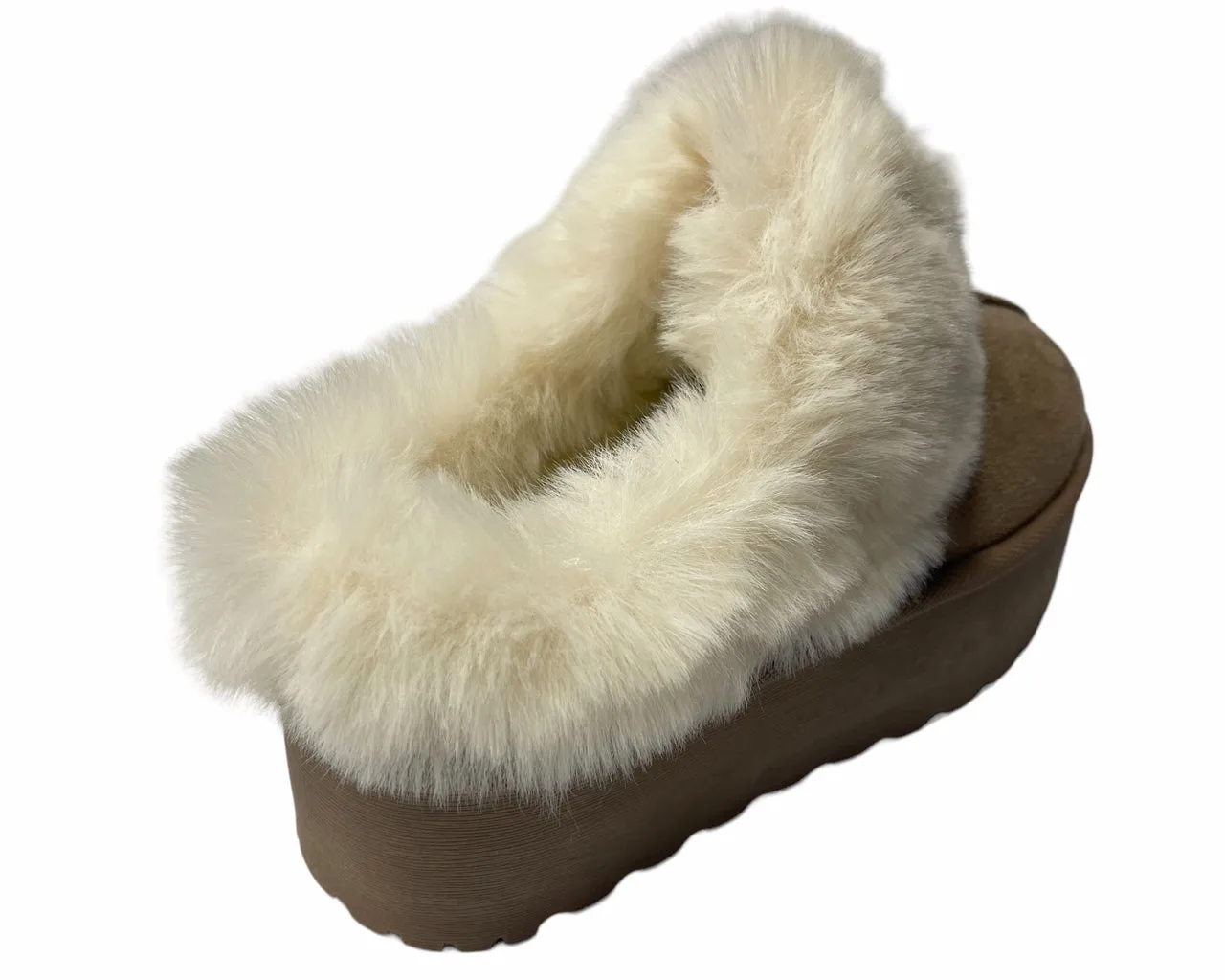 Women's Faux Suede Platform Slip On fur Slippers