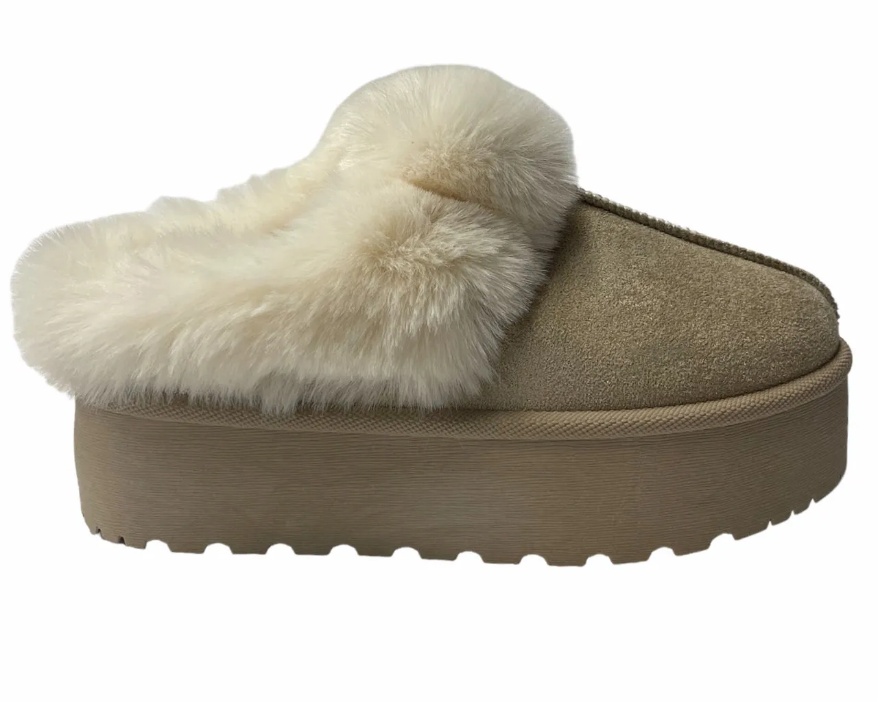 Women's Faux Suede Platform Slip On fur Slippers